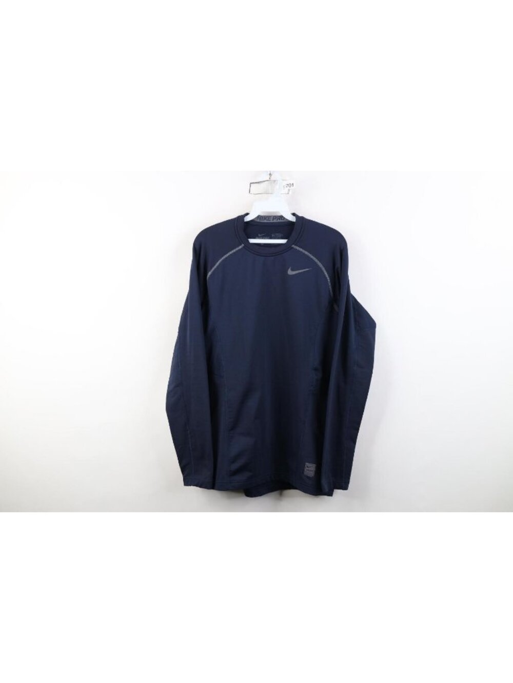 Nike Pro Mens Medium Fitted Compression Fleece Lined Training T-Shirt Navy Blue